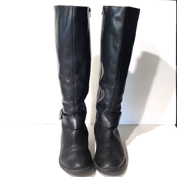 Clarks Pita Dakota Black Leather Riding Moto Buckle Zip Tall Boots Size 9.5 - Picture 11 of 13